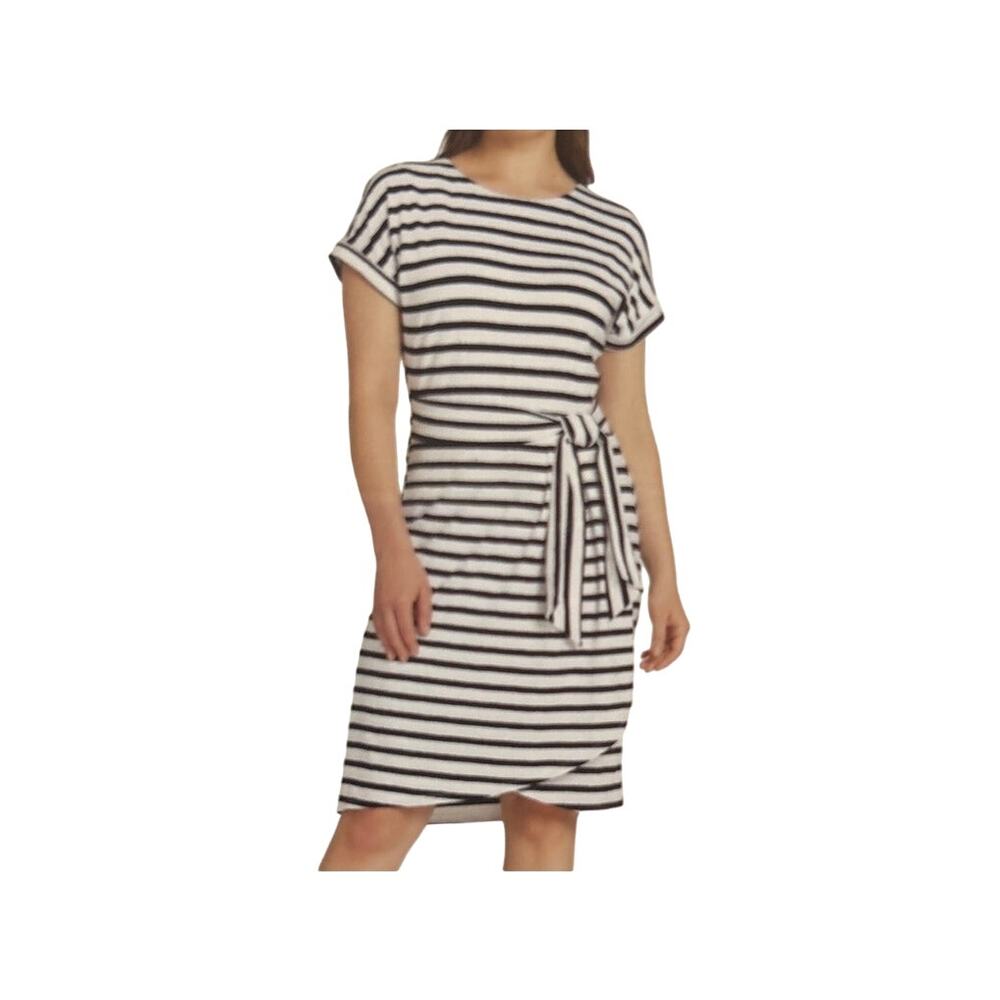 Chaps Women's Crewneck Black and White Stripe Knit Dress XL